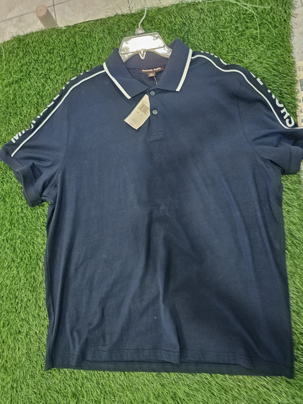 Michael Kors Navy Polo with White Contrast Piping